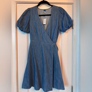 Old Navy Blue A-Line Puff Sleeve Midi Dress
